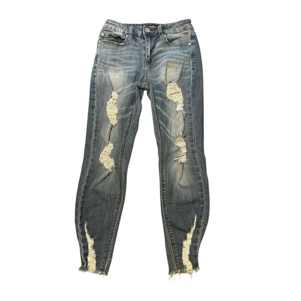 Indigo Rein Skinny Jeans Size 5 Denim Distressed Destroyed Jeggings